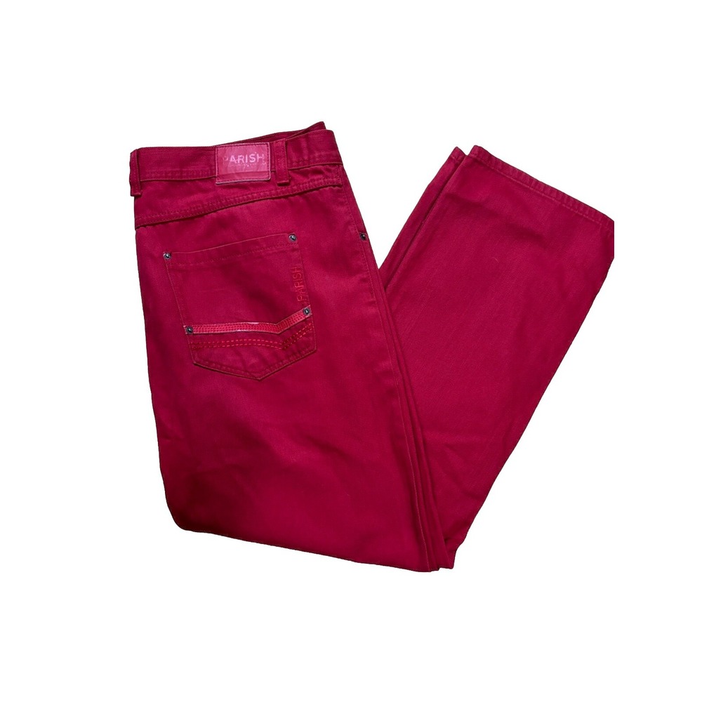 Parish Nation Mens Jeans Size 40 Red Straight Leg Mid Rise Triple Stitch Pockets